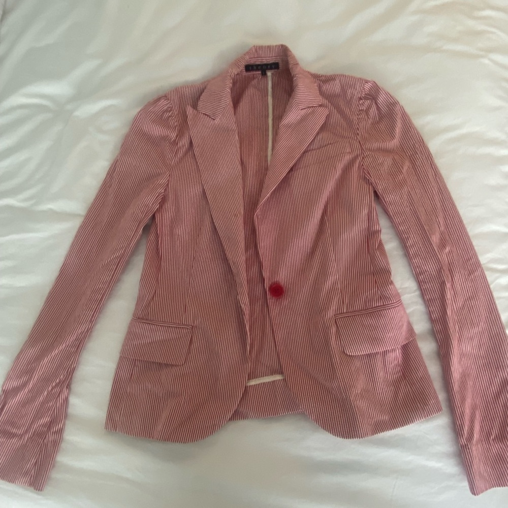 Theory Red and white striped blazer in size 0